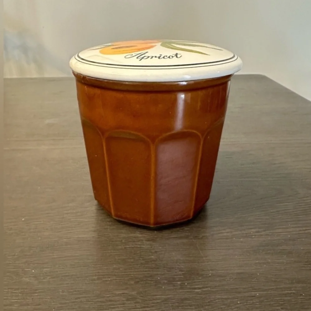 Vintage Apricot Preserves Container by Gailstyn Sutton Jam Jar Ceramic Brown